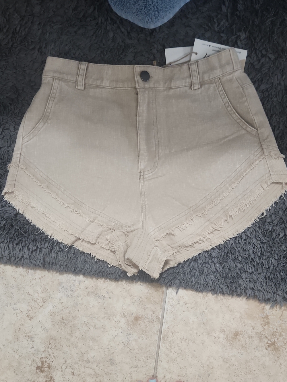 Beige High-Rise Frayed Hem Women's Shorts
